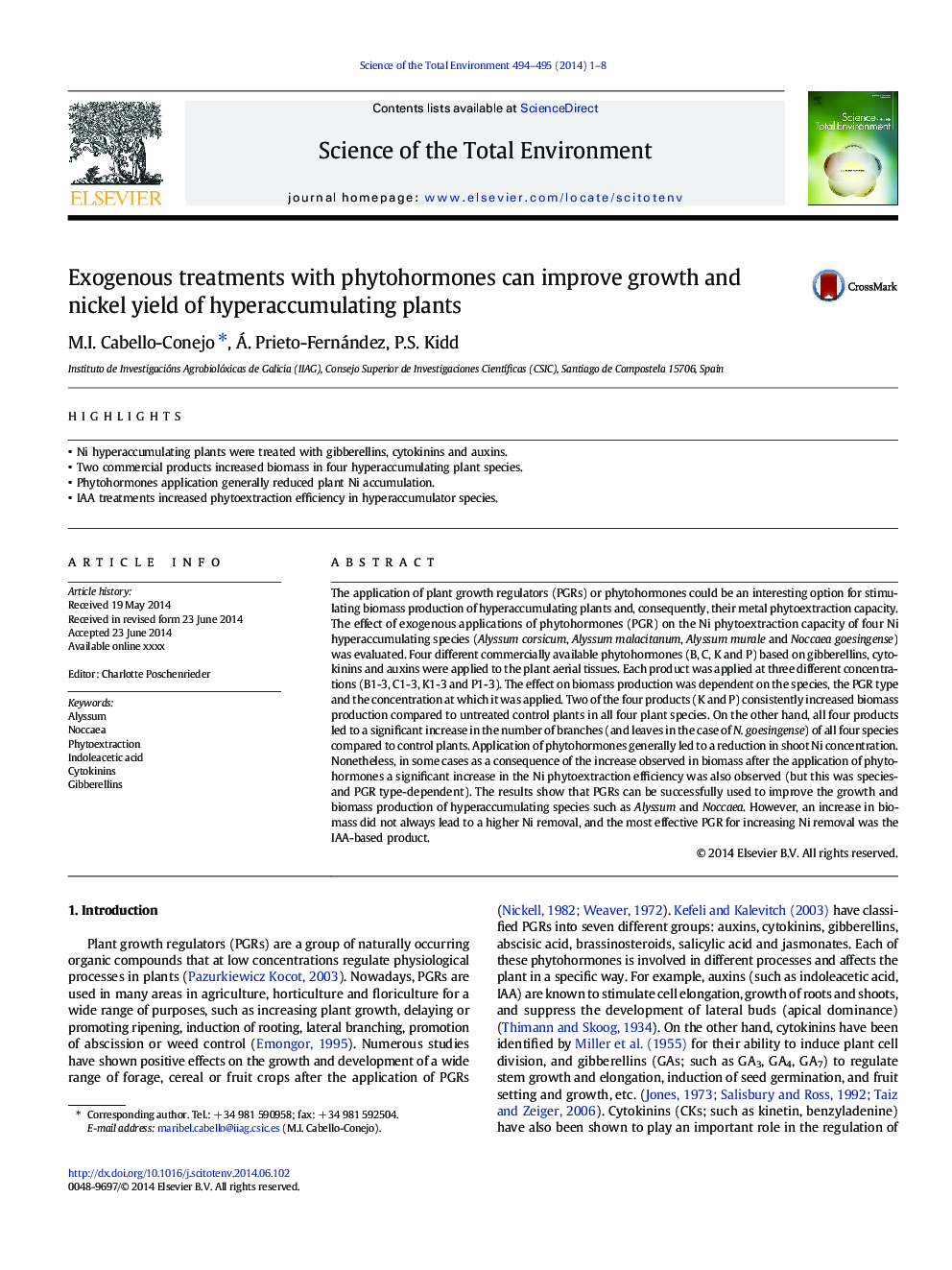 Exogenous treatments with phytohormones can improve growth and nickel yield of hyperaccumulating plants