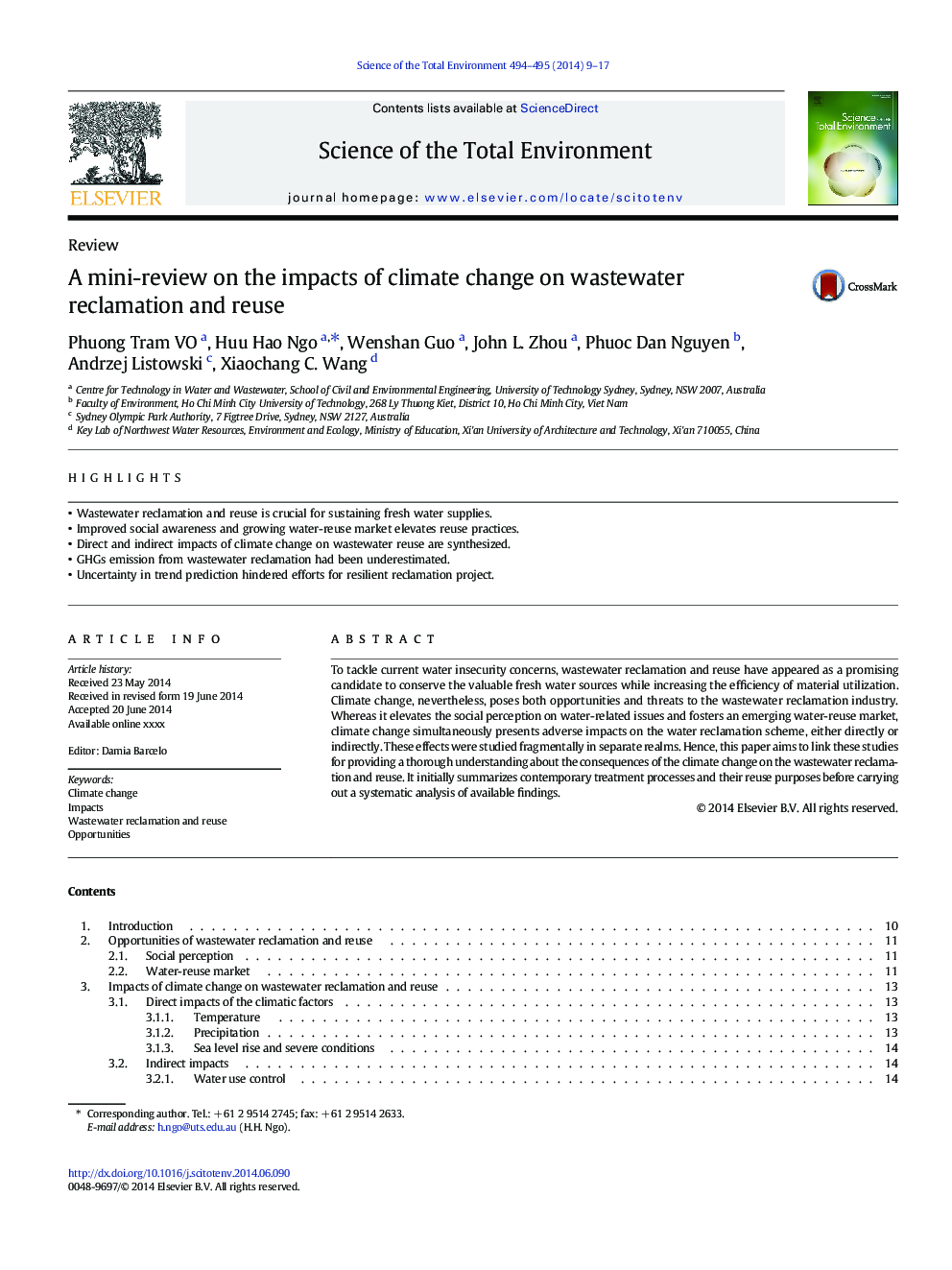 A mini-review on the impacts of climate change on wastewater reclamation and reuse