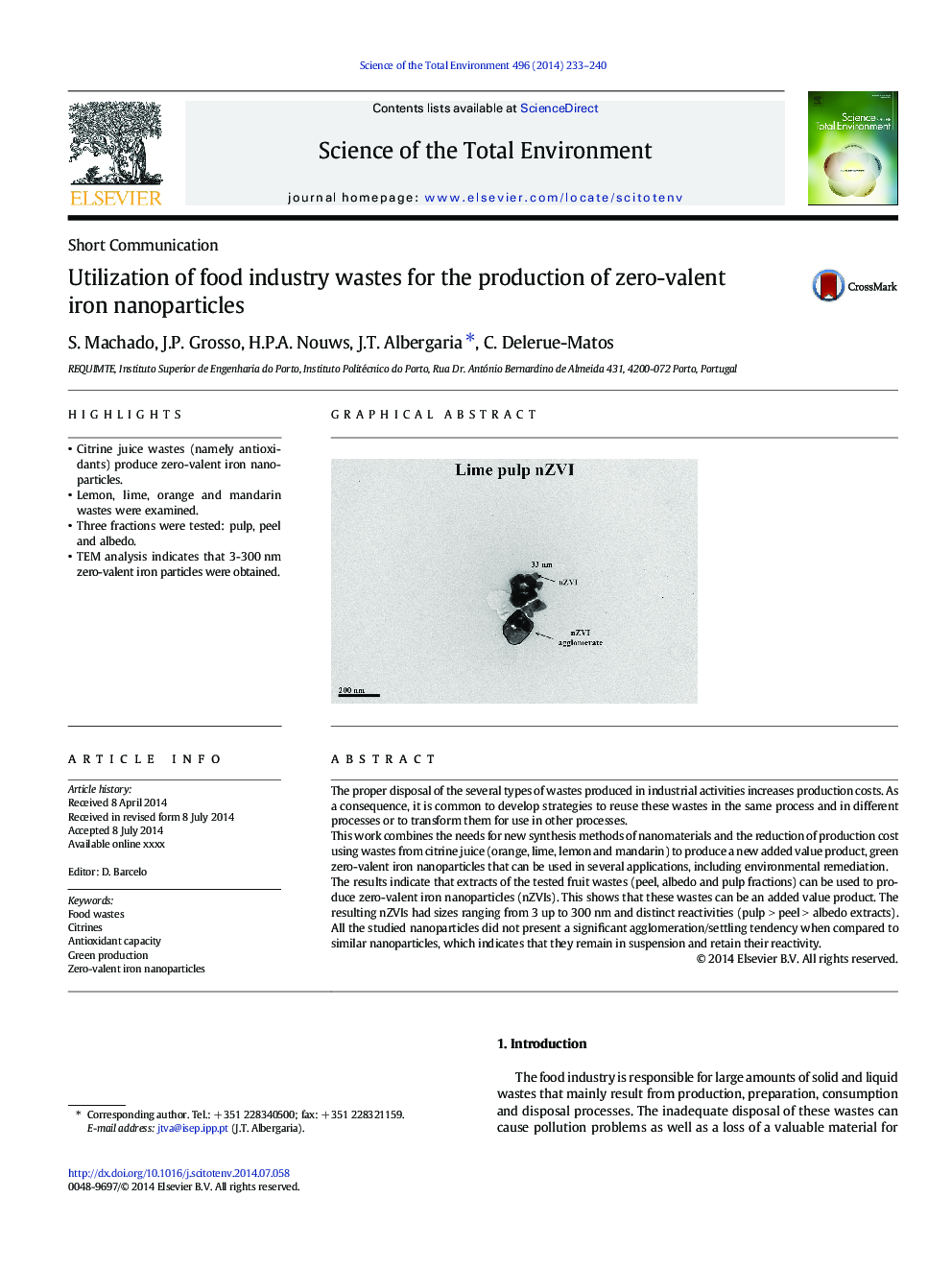 Utilization of food industry wastes for the production of zero-valent iron nanoparticles