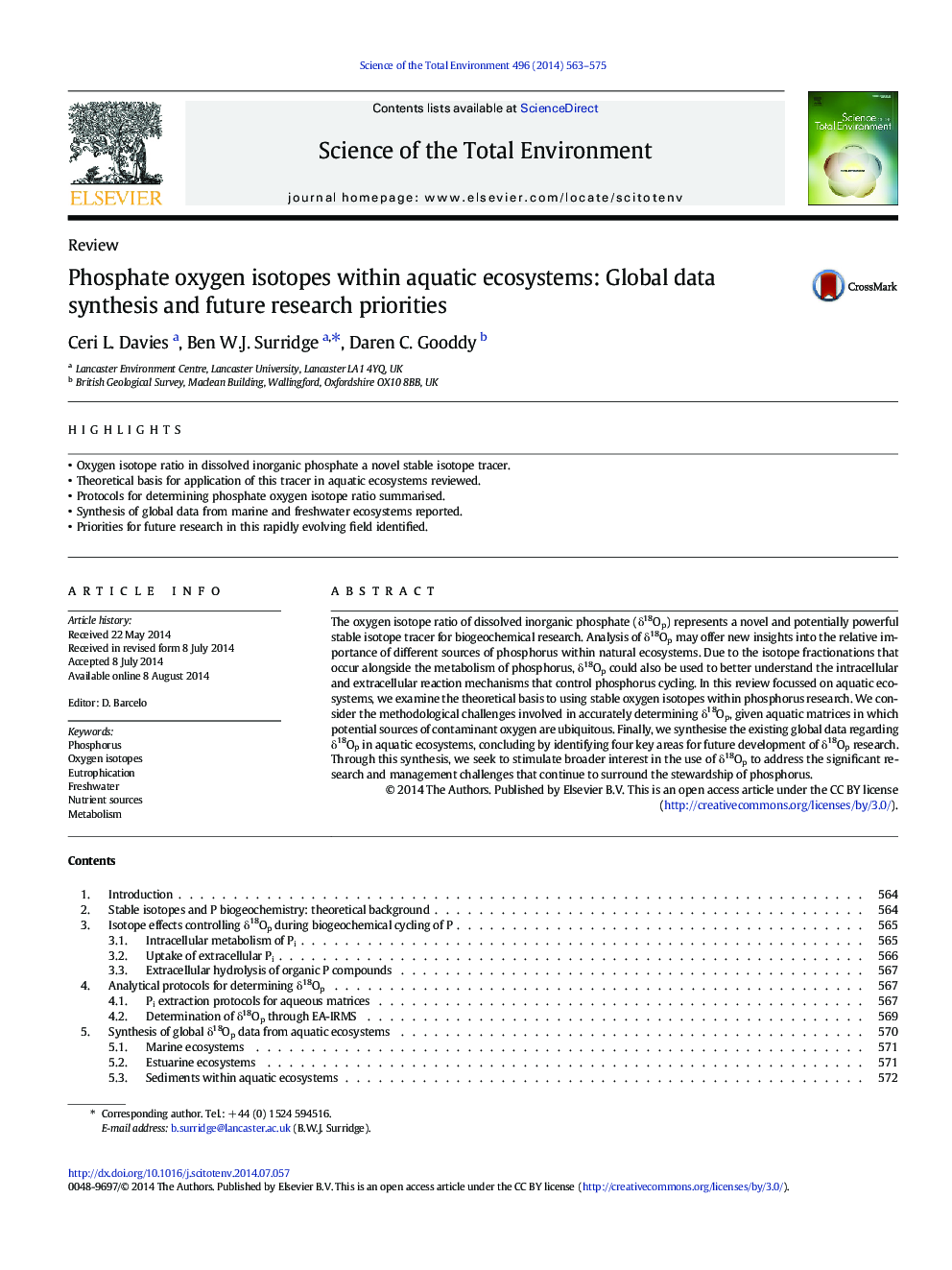 Phosphate oxygen isotopes within aquatic ecosystems: Global data synthesis and future research priorities