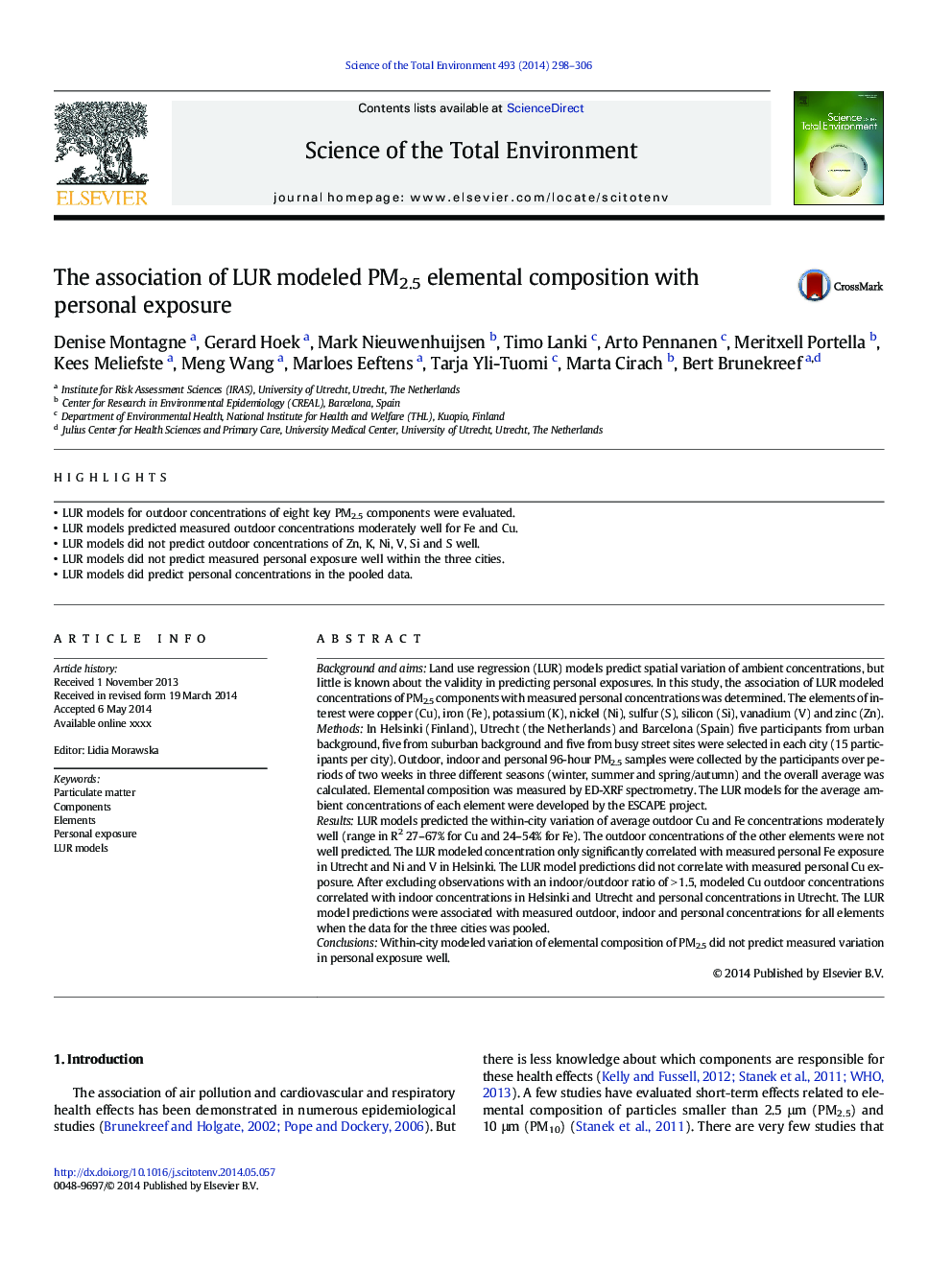 The association of LUR modeled PM2.5 elemental composition with personal exposure