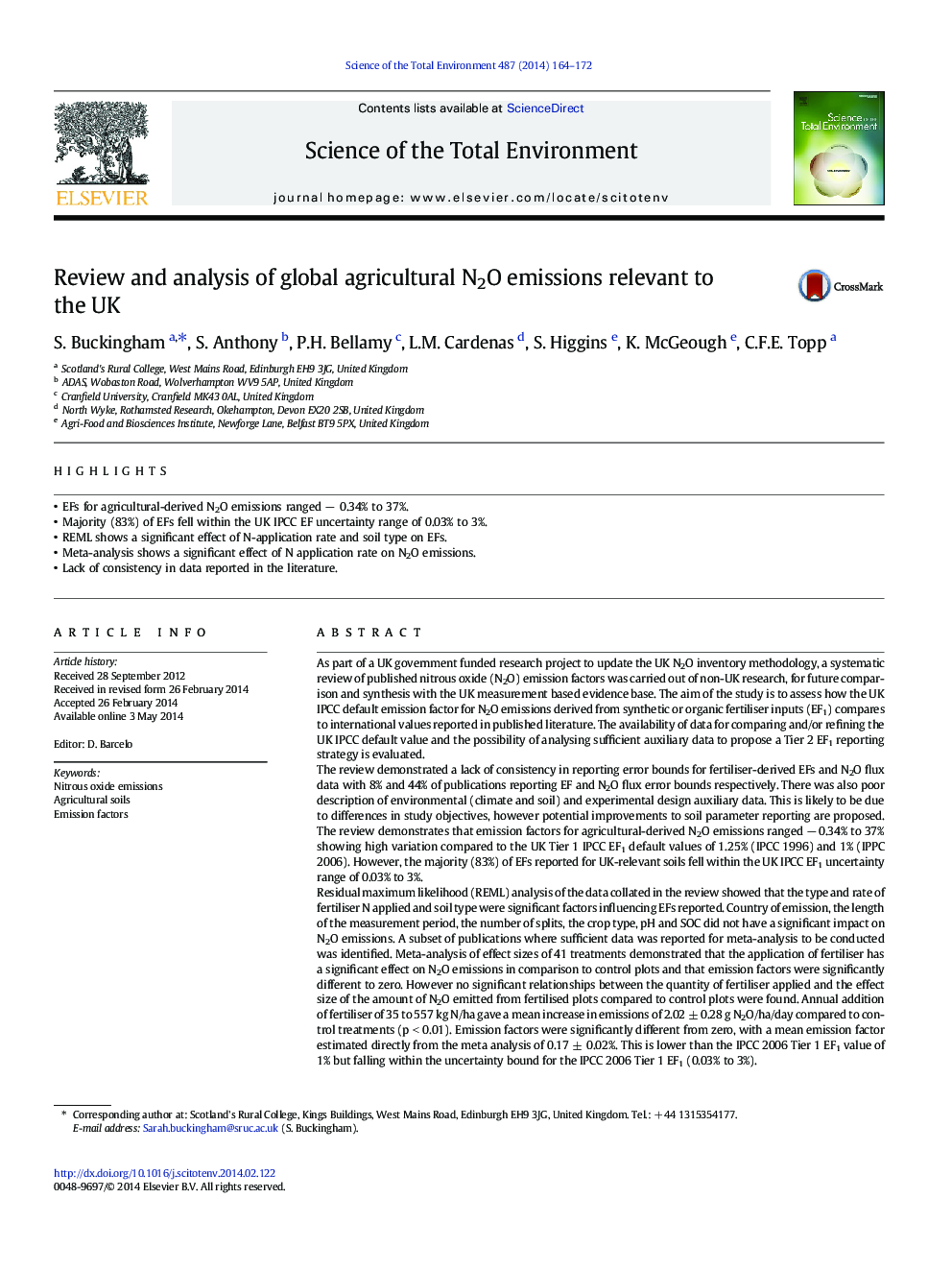 Review and analysis of global agricultural N2O emissions relevant to the UK