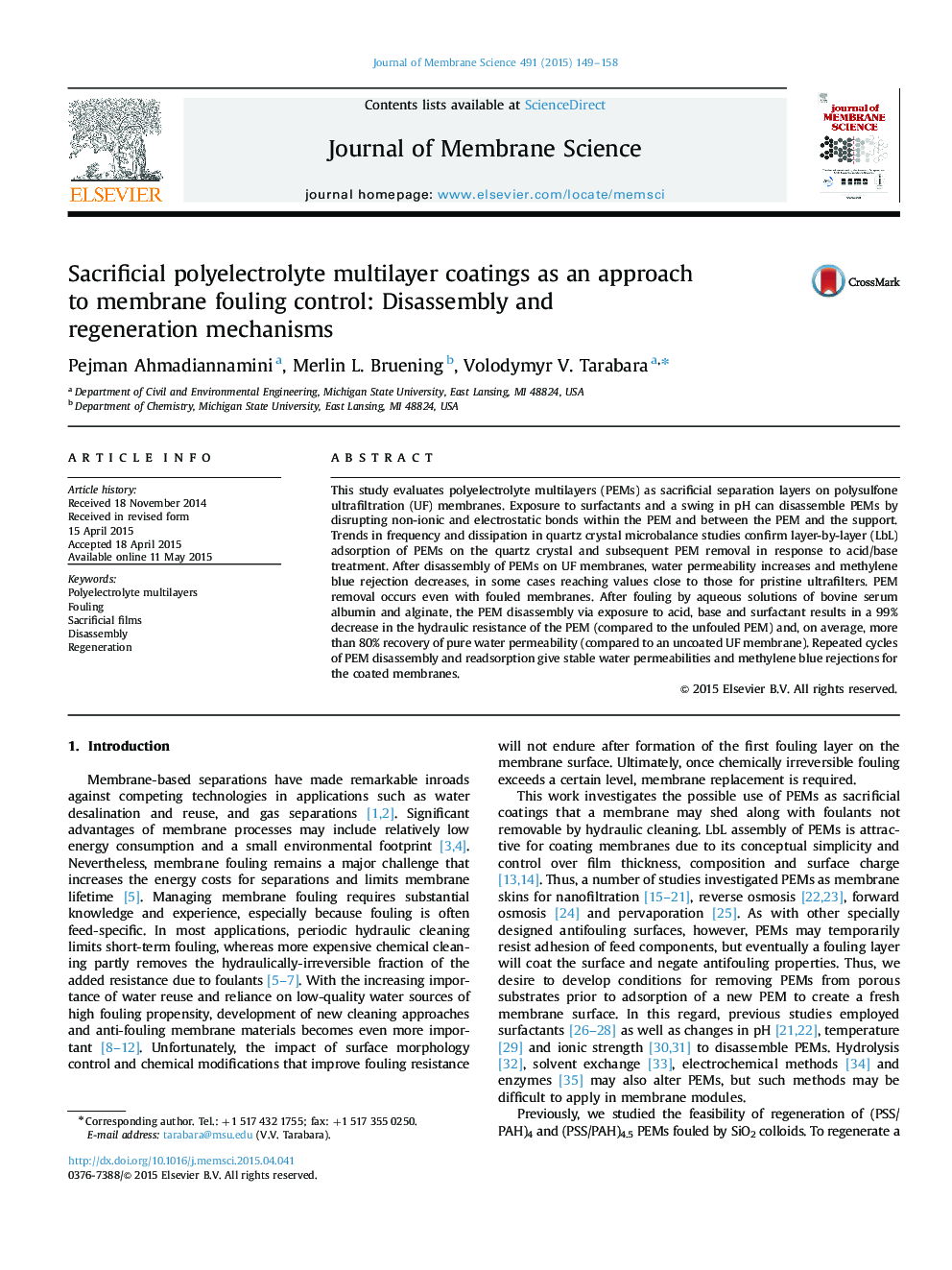 Sacrificial polyelectrolyte multilayer coatings as an approach to membrane fouling control: Disassembly and regeneration mechanisms