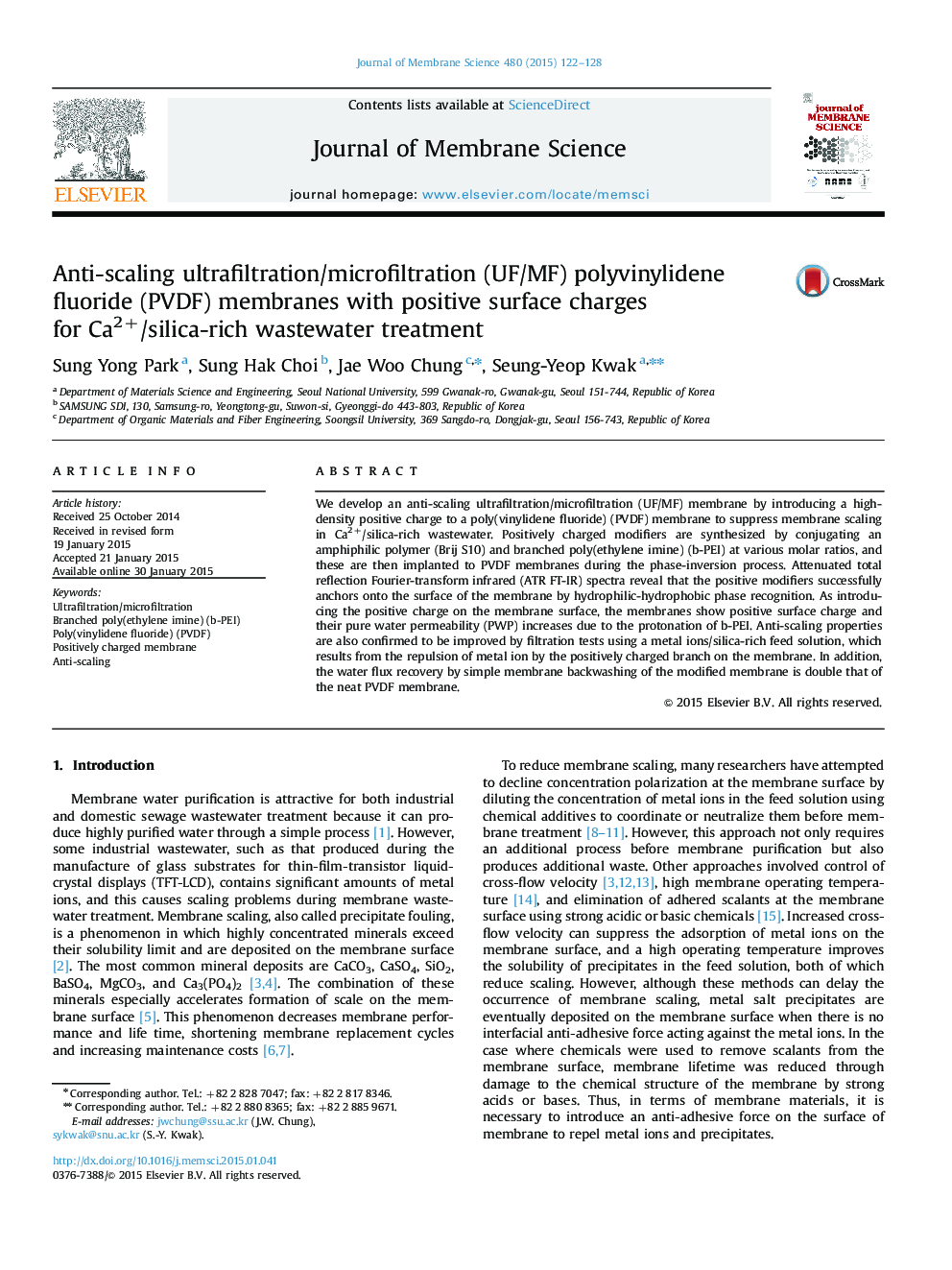 Anti-scaling ultrafiltration/microfiltration (UF/MF) polyvinylidene fluoride (PVDF) membranes with positive surface charges for Ca2+/silica-rich wastewater treatment