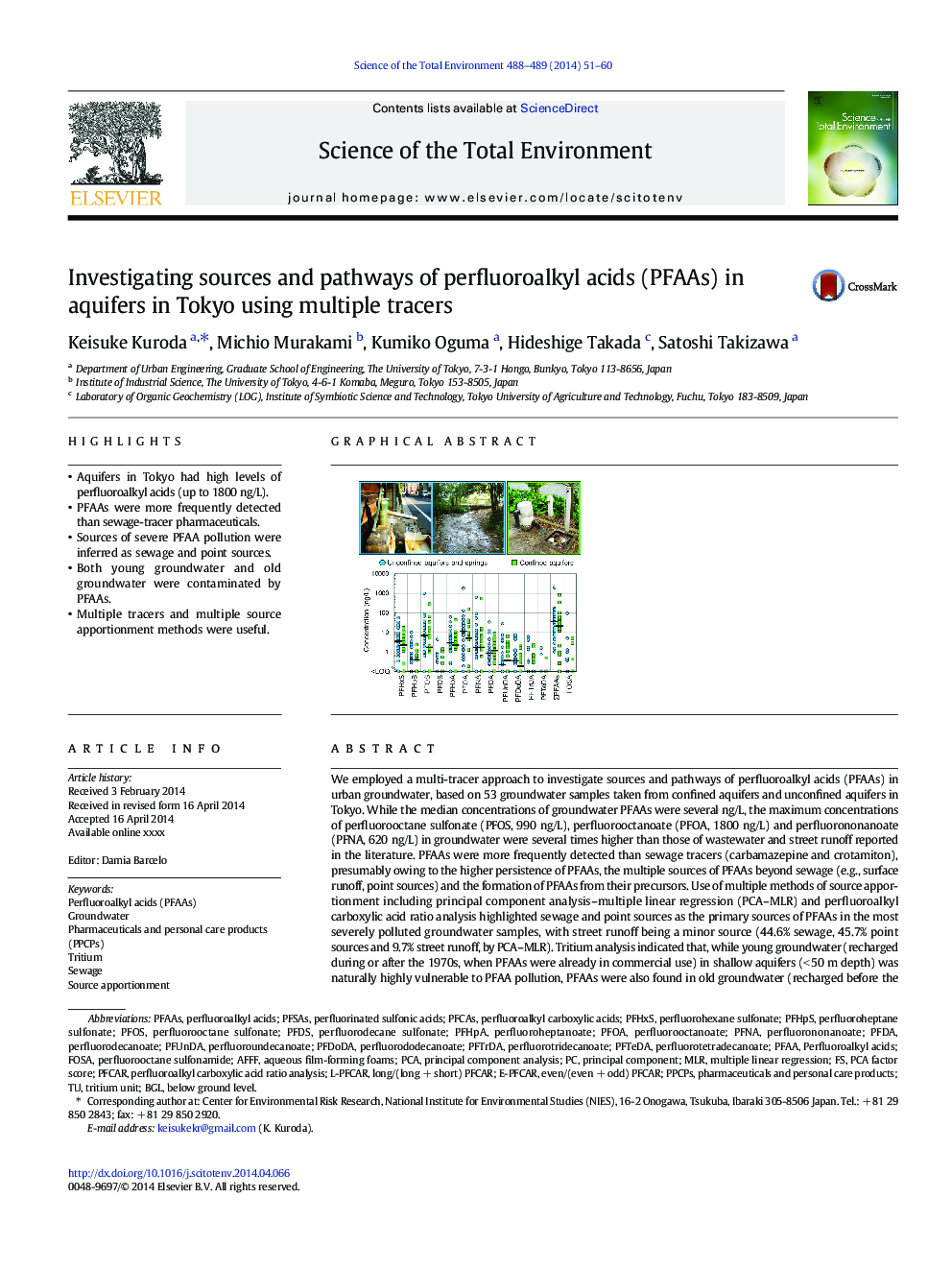 Investigating sources and pathways of perfluoroalkyl acids (PFAAs) in aquifers in Tokyo using multiple tracers