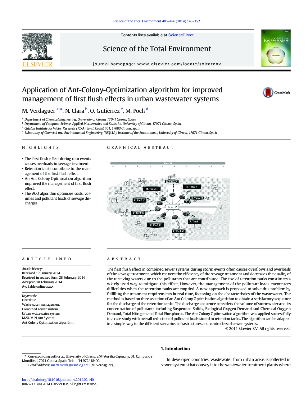 Application of Ant-Colony-Optimization algorithm for improved management of first flush effects in urban wastewater systems