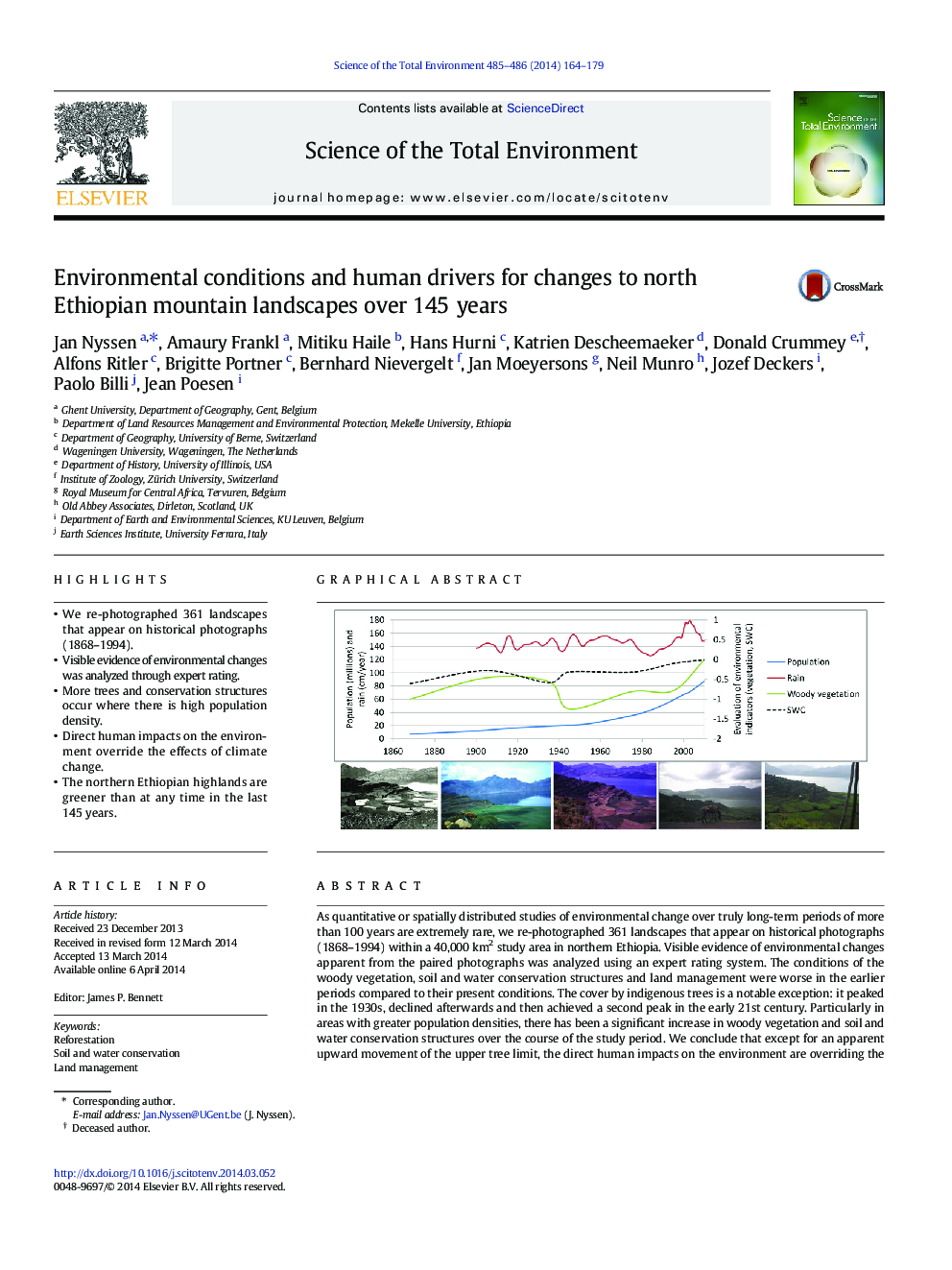 Environmental conditions and human drivers for changes to north Ethiopian mountain landscapes over 145Â years