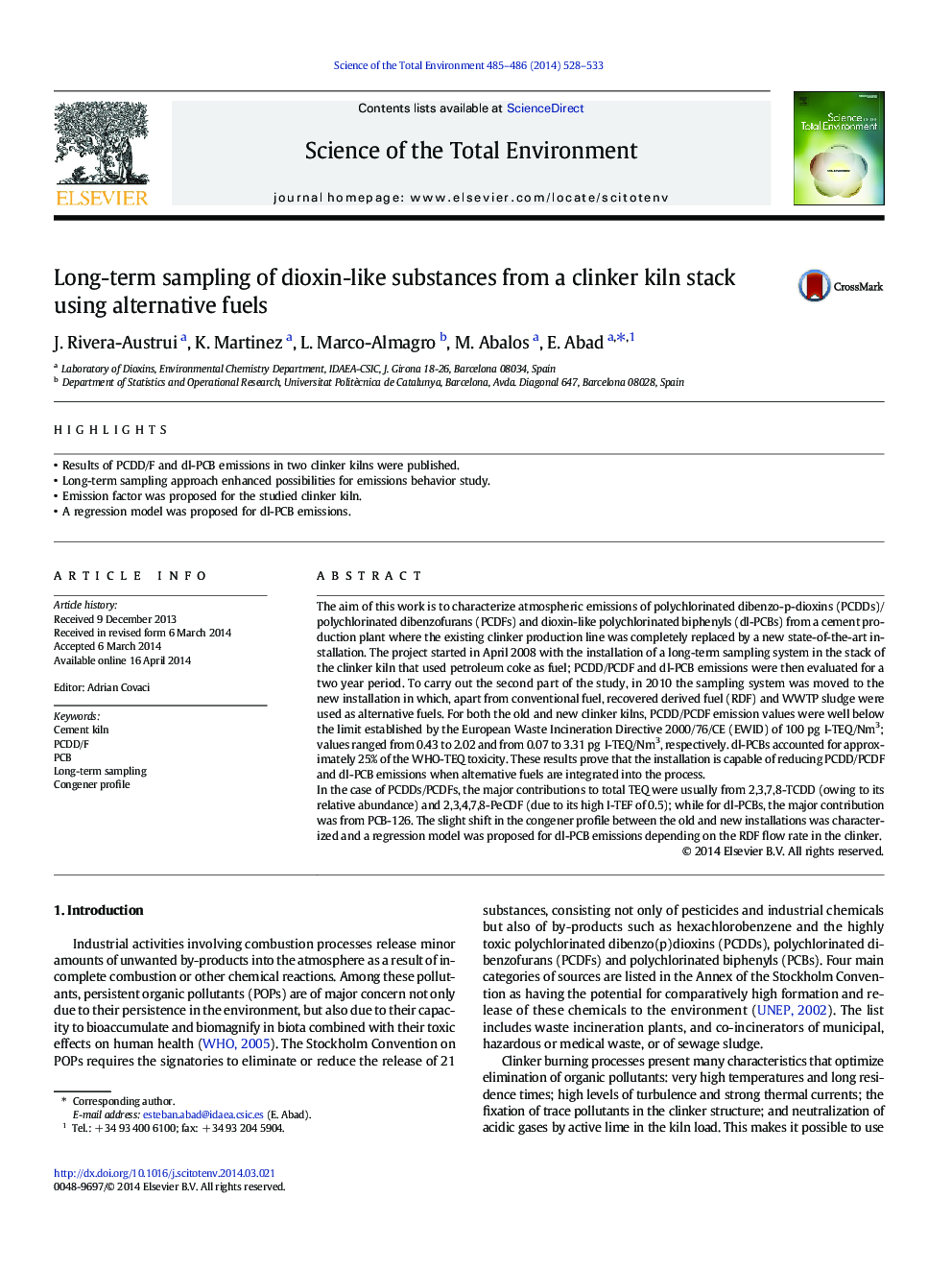 Long-term sampling of dioxin-like substances from a clinker kiln stack using alternative fuels