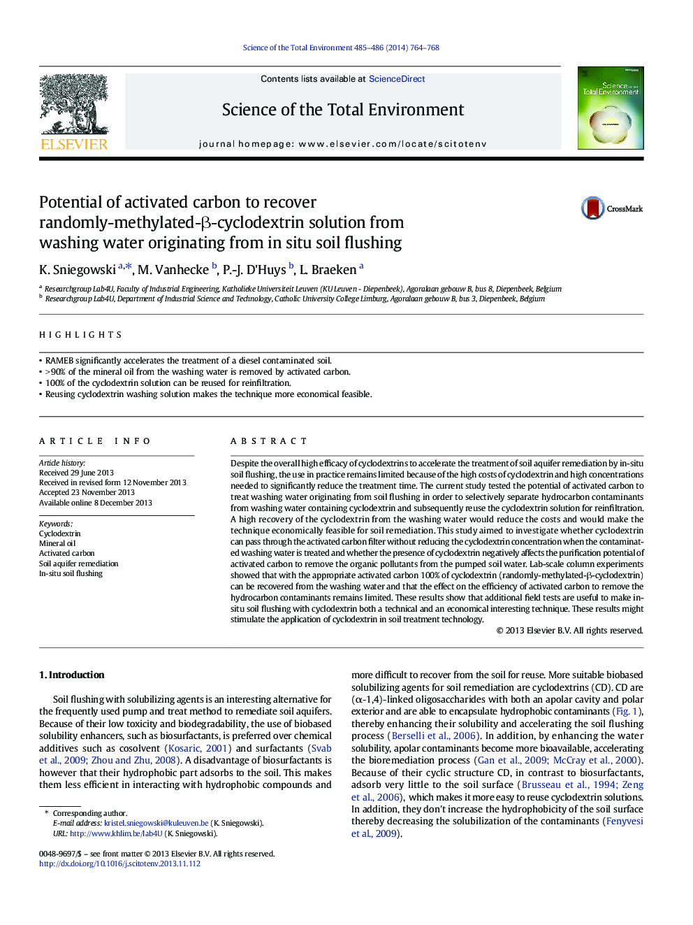 Potential of activated carbon to recover randomly-methylated-Î²-cyclodextrin solution from washing water originating from in situ soil flushing