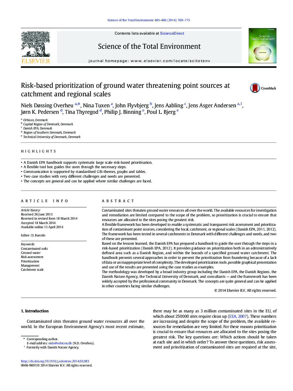 Risk-based prioritization of ground water threatening point sources at catchment and regional scales