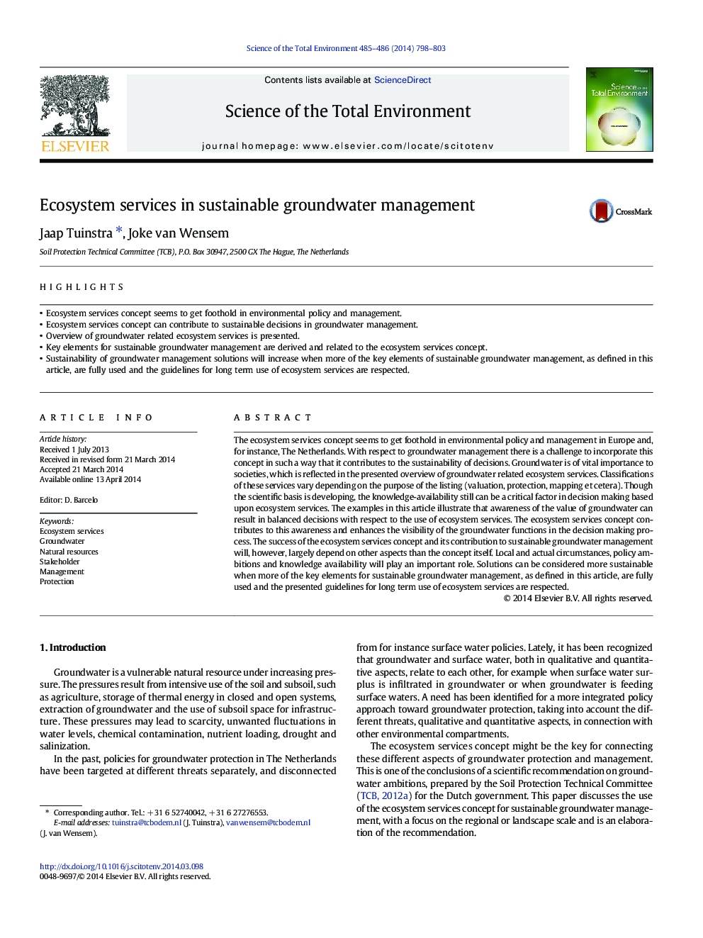 Ecosystem services in sustainable groundwater management