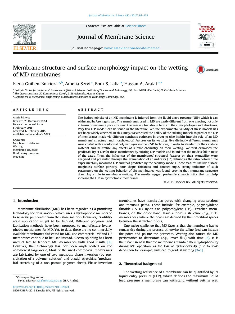 Membrane structure and surface morphology impact on the wetting of MD membranes