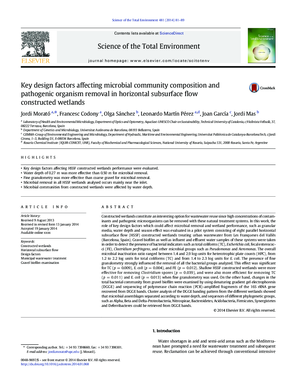 Key design factors affecting microbial community composition and pathogenic organism removal in horizontal subsurface flow constructed wetlands