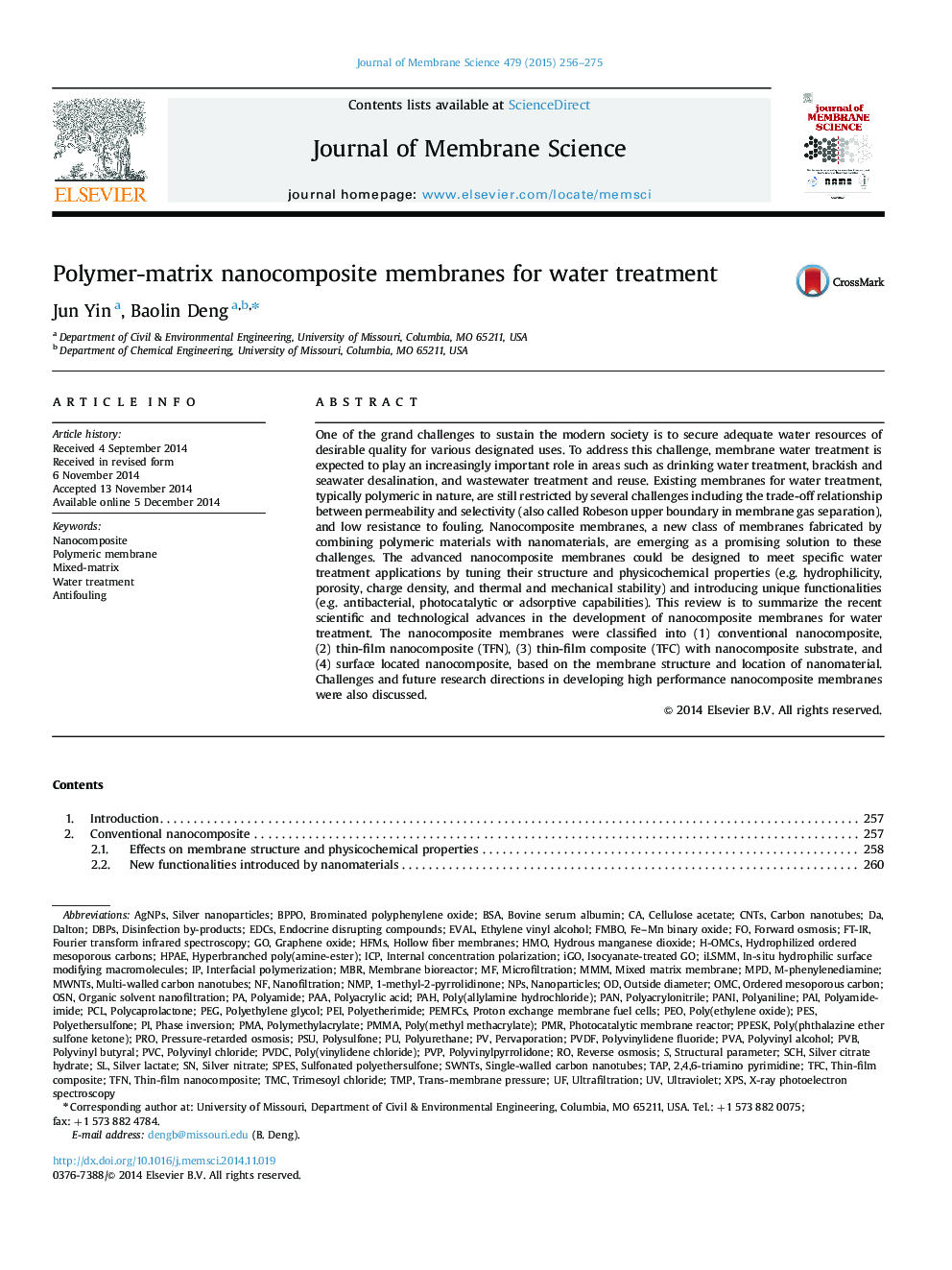 Polymer-matrix nanocomposite membranes for water treatment