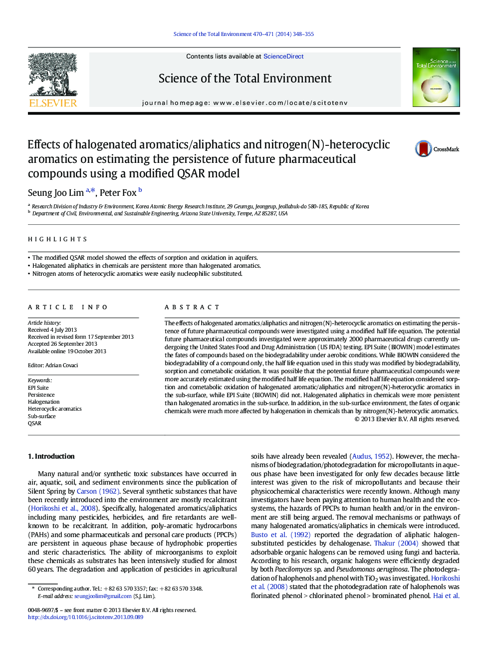 Effects of halogenated aromatics/aliphatics and nitrogen(N)-heterocyclic aromatics on estimating the persistence of future pharmaceutical compounds using a modified QSAR model
