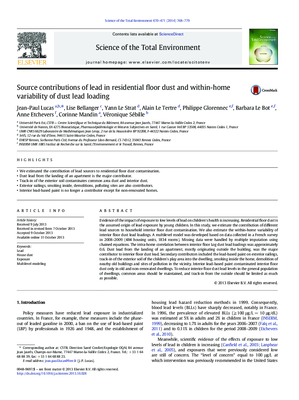 Source contributions of lead in residential floor dust and within-home variability of dust lead loading