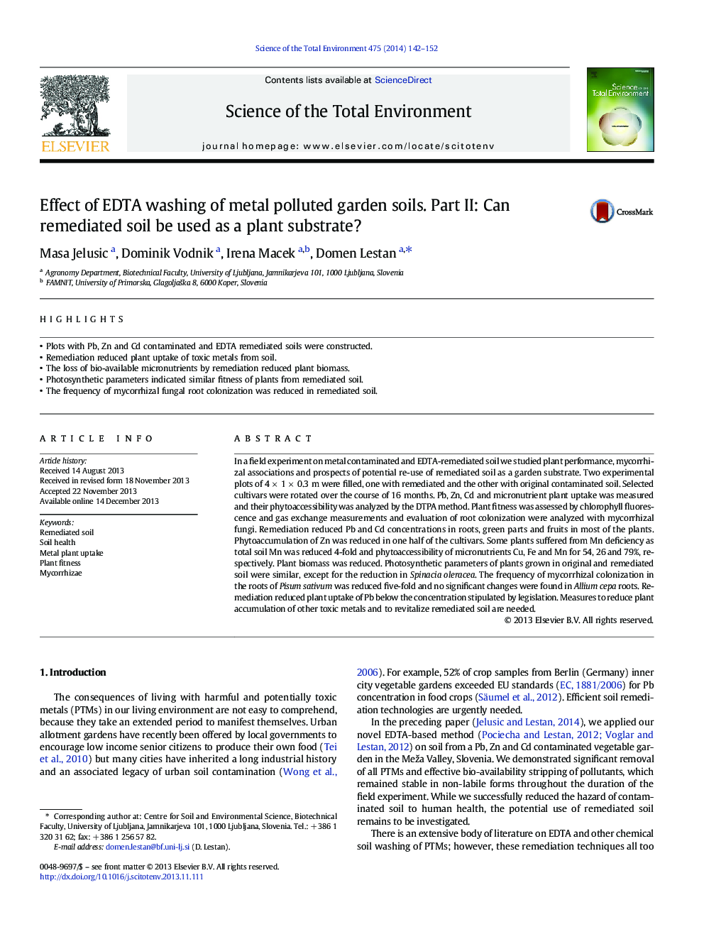 Effect of EDTA washing of metal polluted garden soils. Part II: Can remediated soil be used as a plant substrate?