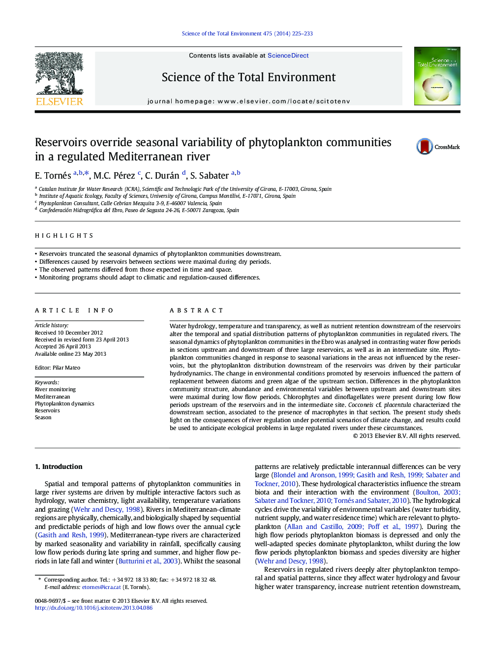 Reservoirs override seasonal variability of phytoplankton communities in a regulated Mediterranean river