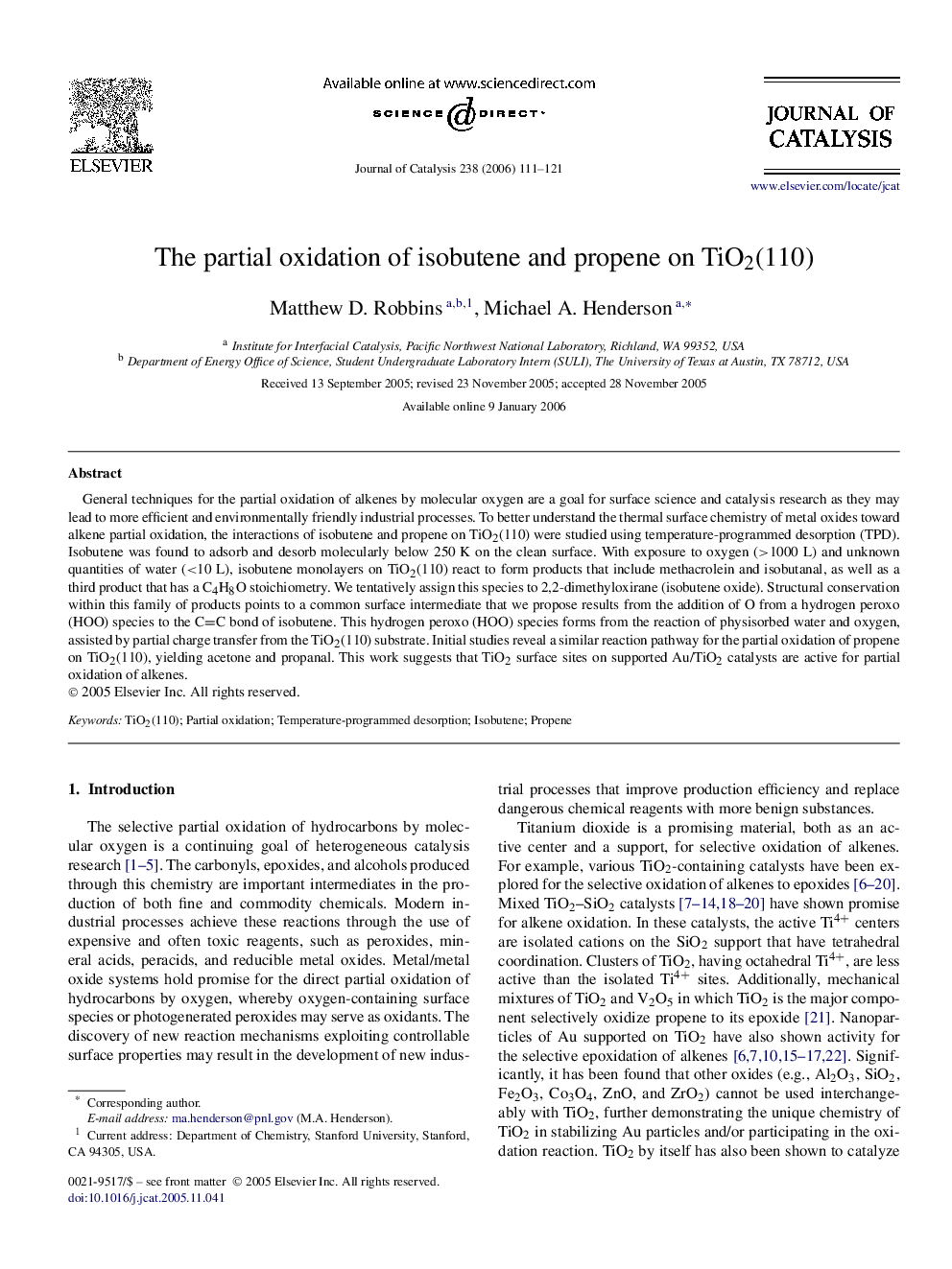 The partial oxidation of isobutene and propene on TiO2(110)