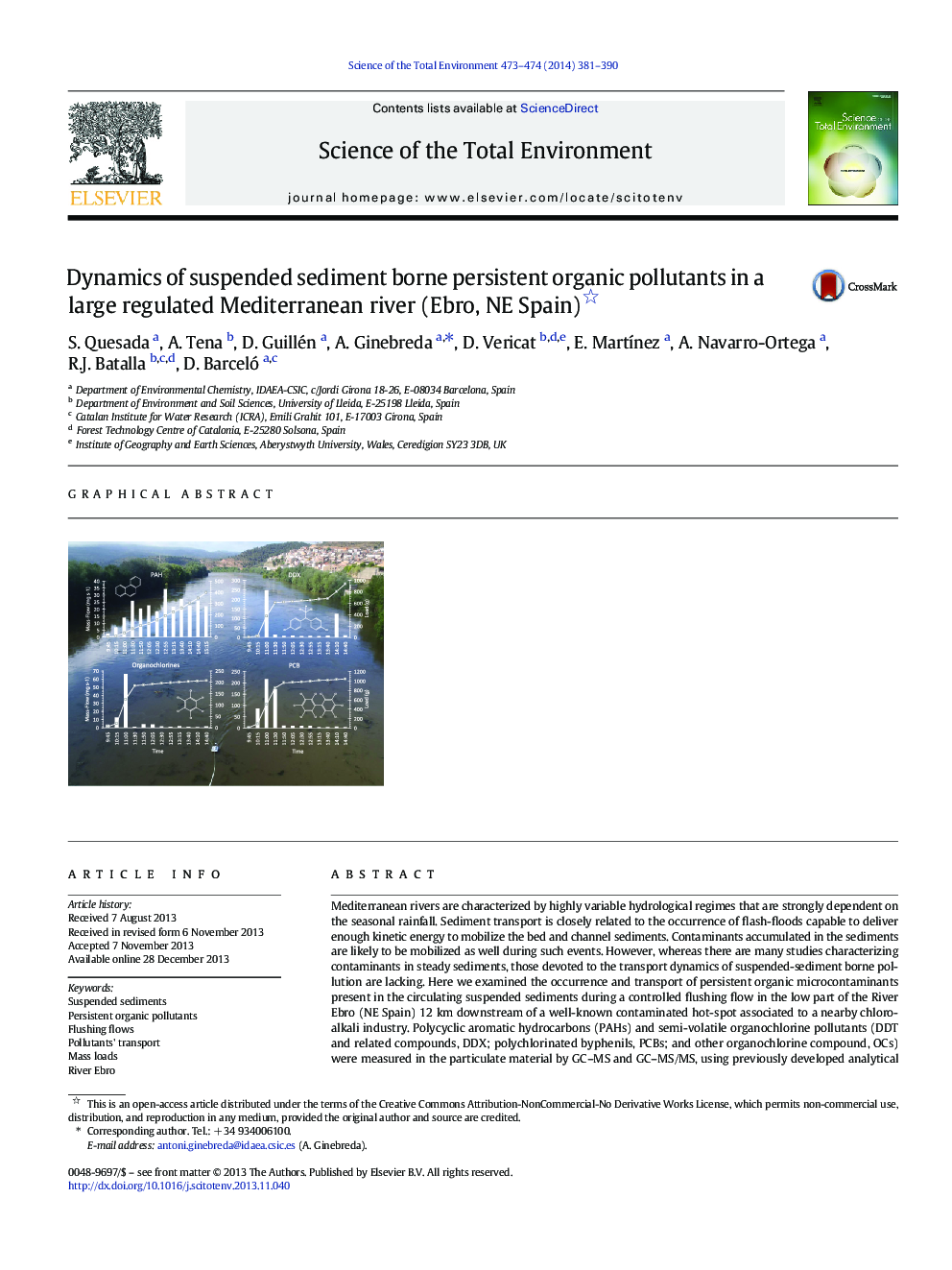 Dynamics of suspended sediment borne persistent organic pollutants in a large regulated Mediterranean river (Ebro, NE Spain)