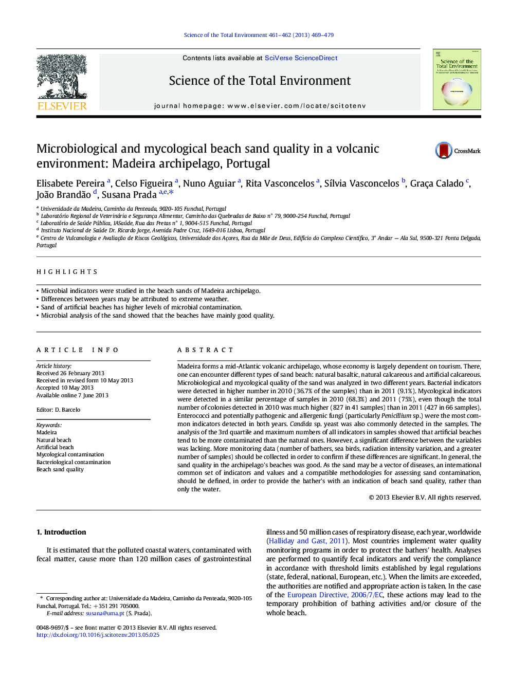 Microbiological and mycological beach sand quality in a volcanic environment: Madeira archipelago, Portugal