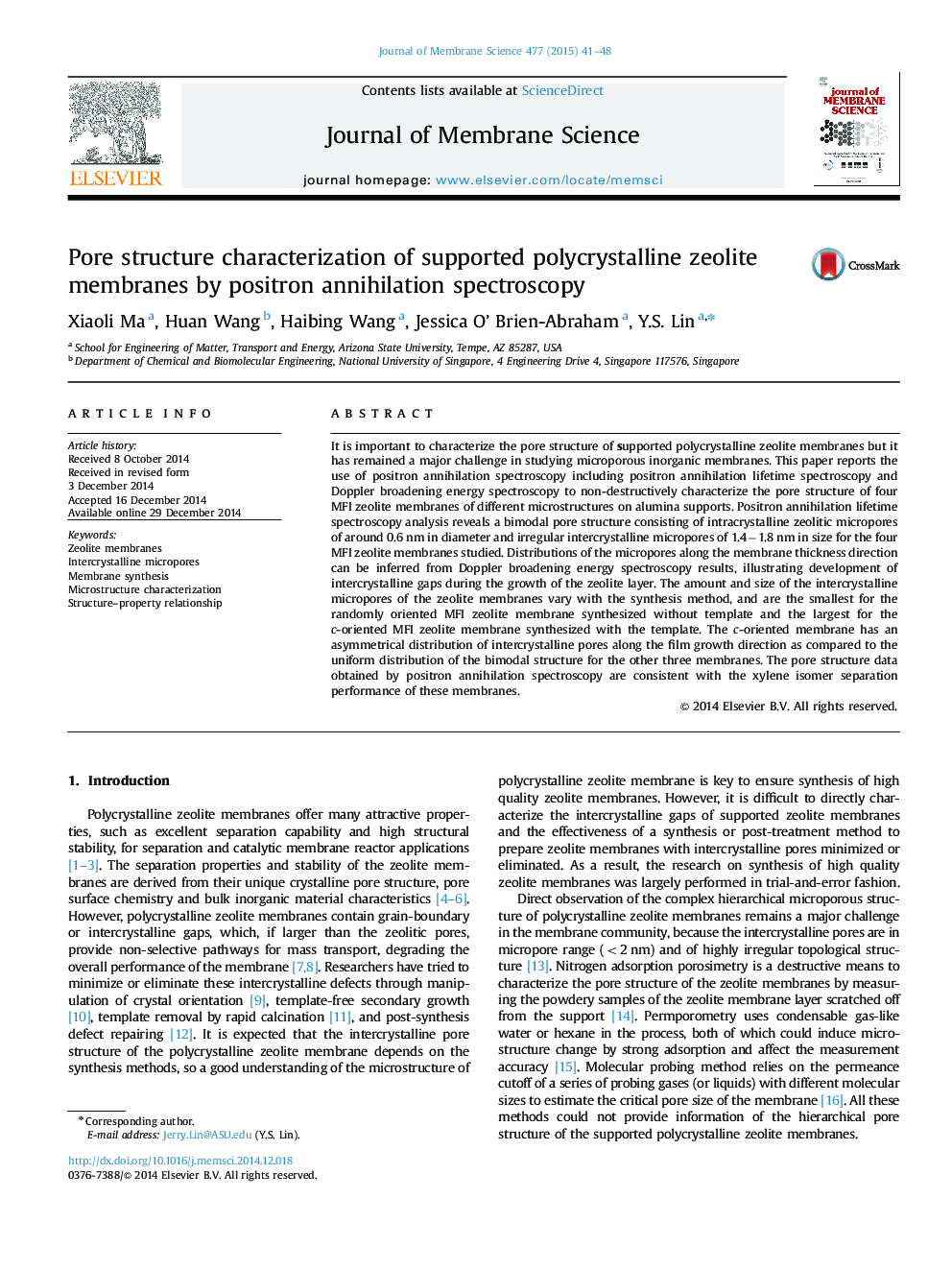 Pore structure characterization of supported polycrystalline zeolite membranes by positron annihilation spectroscopy