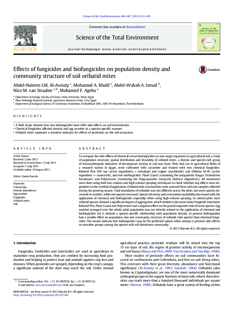 Effects of fungicides and biofungicides on population density and community structure of soil oribatid mites