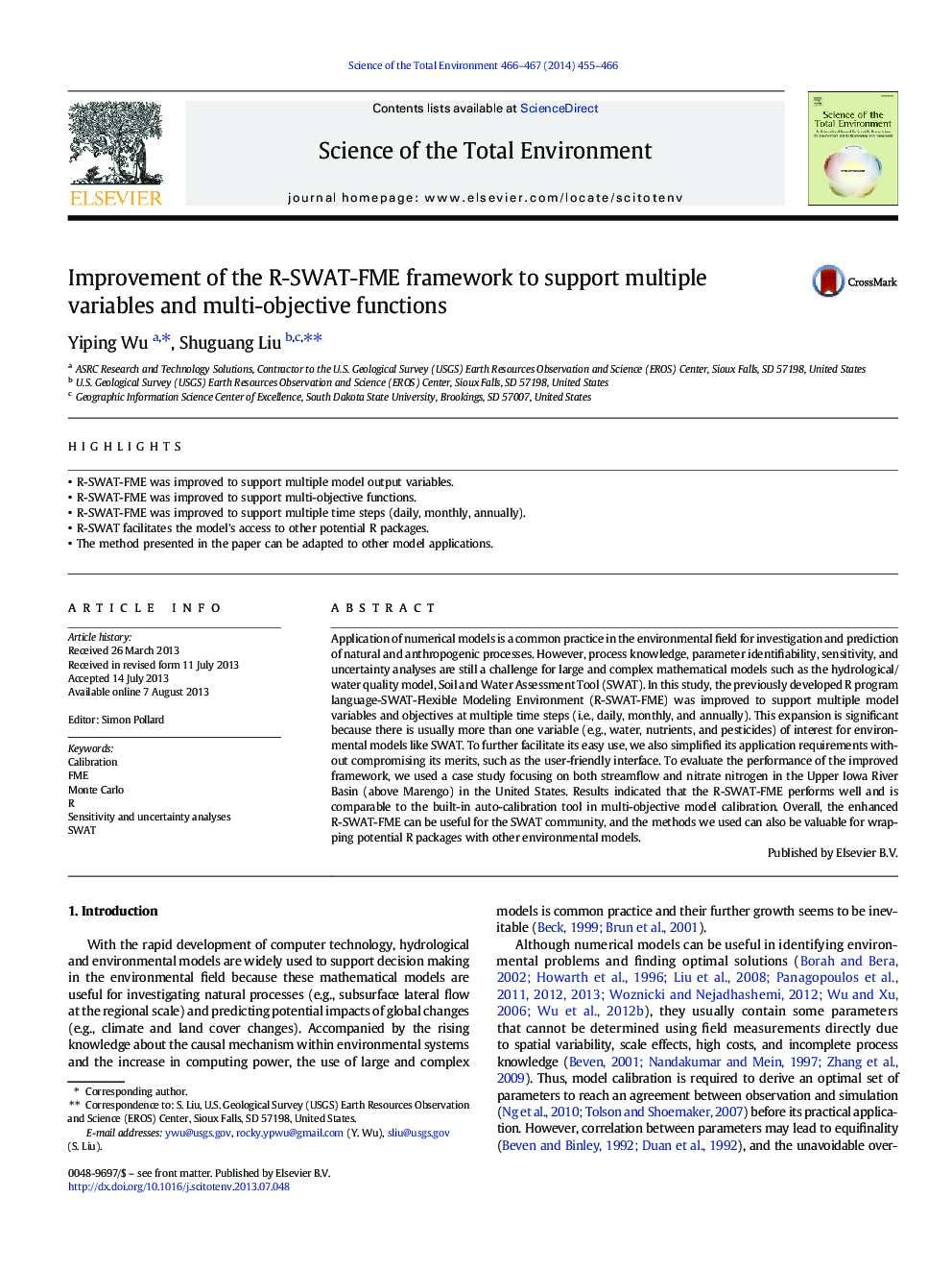 Improvement of the R-SWAT-FME framework to support multiple variables and multi-objective functions