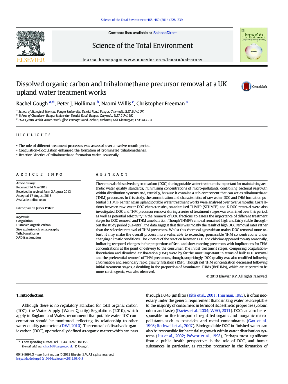 Dissolved organic carbon and trihalomethane precursor removal at a UK upland water treatment works