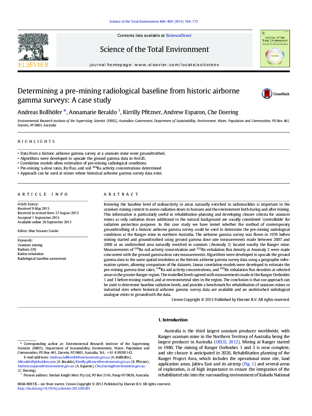 Determining a pre-mining radiological baseline from historic airborne gamma surveys: A case study