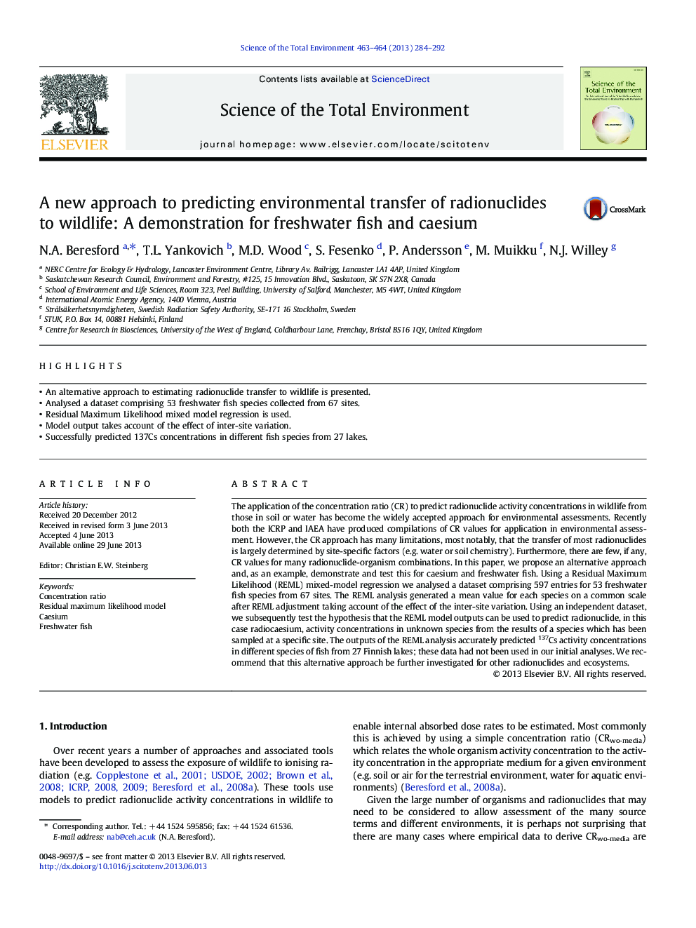 A new approach to predicting environmental transfer of radionuclides to wildlife: A demonstration for freshwater fish and caesium