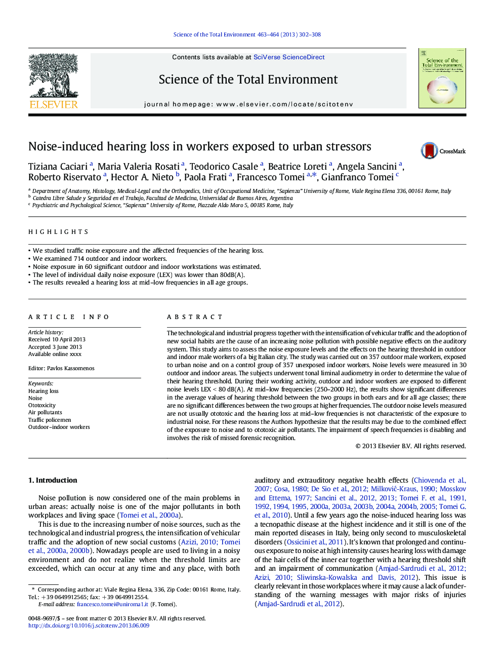 Noise-induced hearing loss in workers exposed to urban stressors