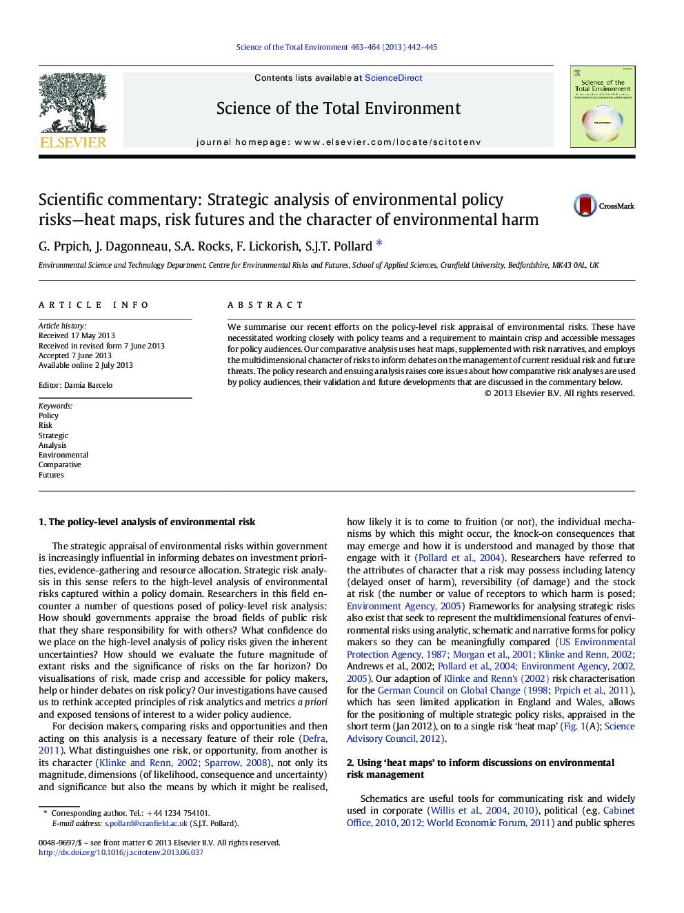 تفسیر علمی: تجزیه و تحلیل استراتژیک خطرات زیست محیطی - نقشه های گرما، آینده ی خطر و شخصیت آسیب زیست محیطی 