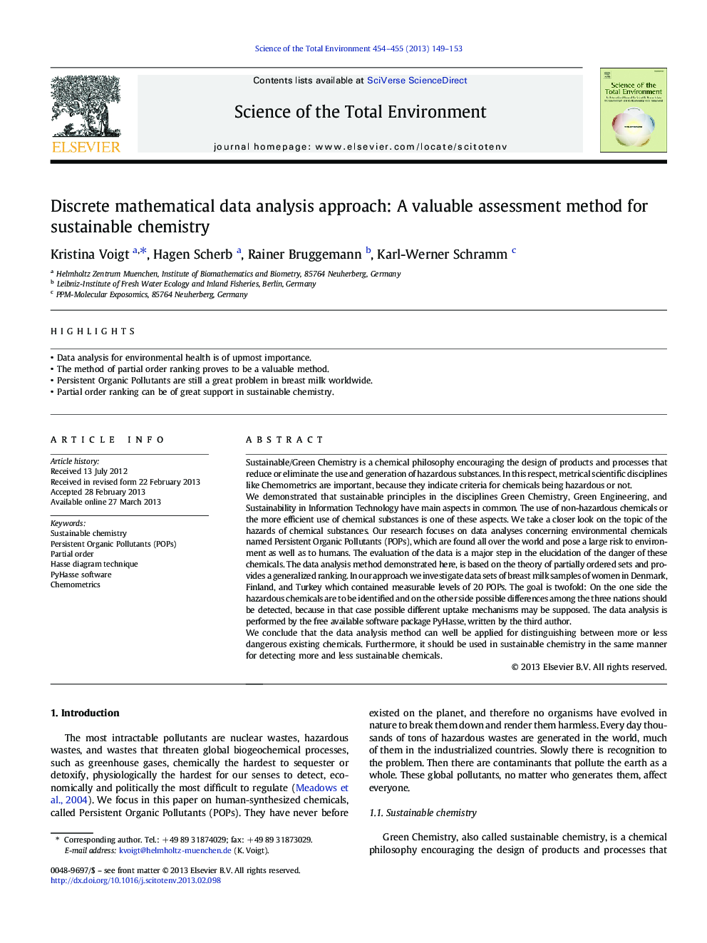 Discrete mathematical data analysis approach: A valuable assessment method for sustainable chemistry