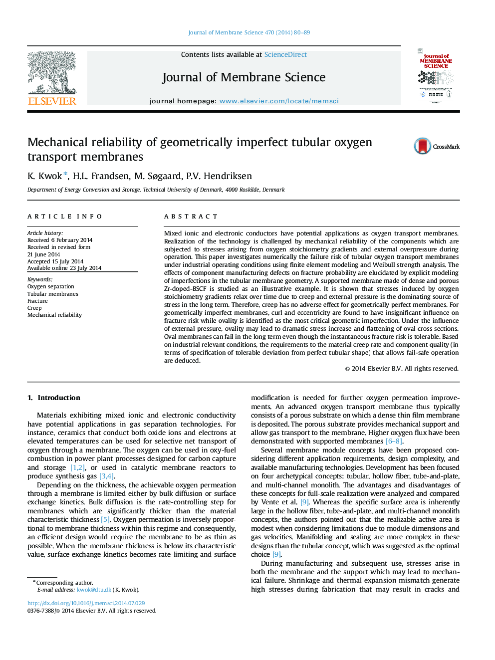 Mechanical reliability of geometrically imperfect tubular oxygen transport membranes