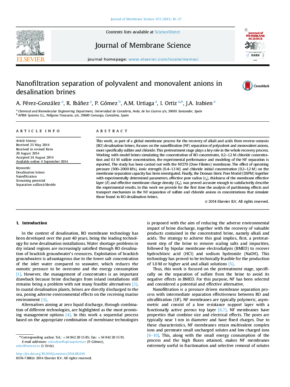 Nanofiltration separation of polyvalent and monovalent anions in desalination brines