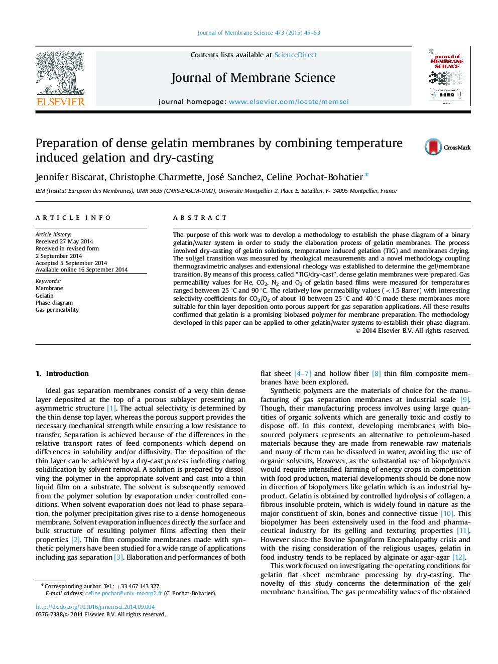 Preparation of dense gelatin membranes by combining temperature induced gelation and dry-casting