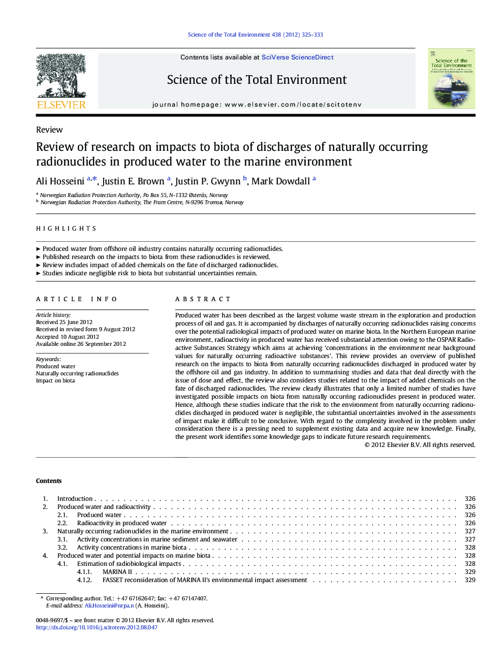 Review of research on impacts to biota of discharges of naturally occurring radionuclides in produced water to the marine environment