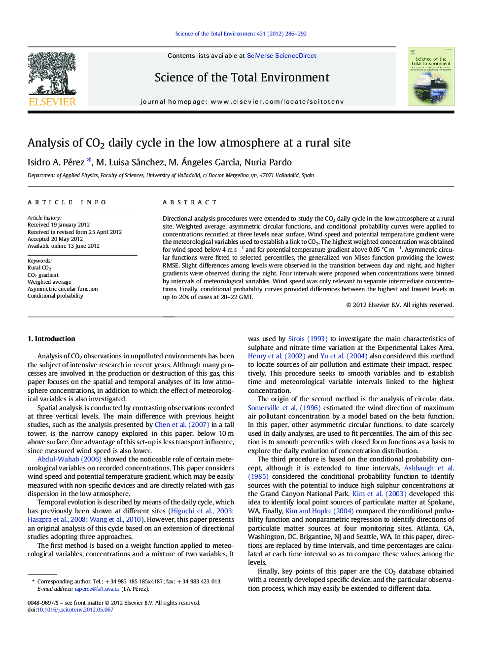 Analysis of CO2 daily cycle in the low atmosphere at a rural site