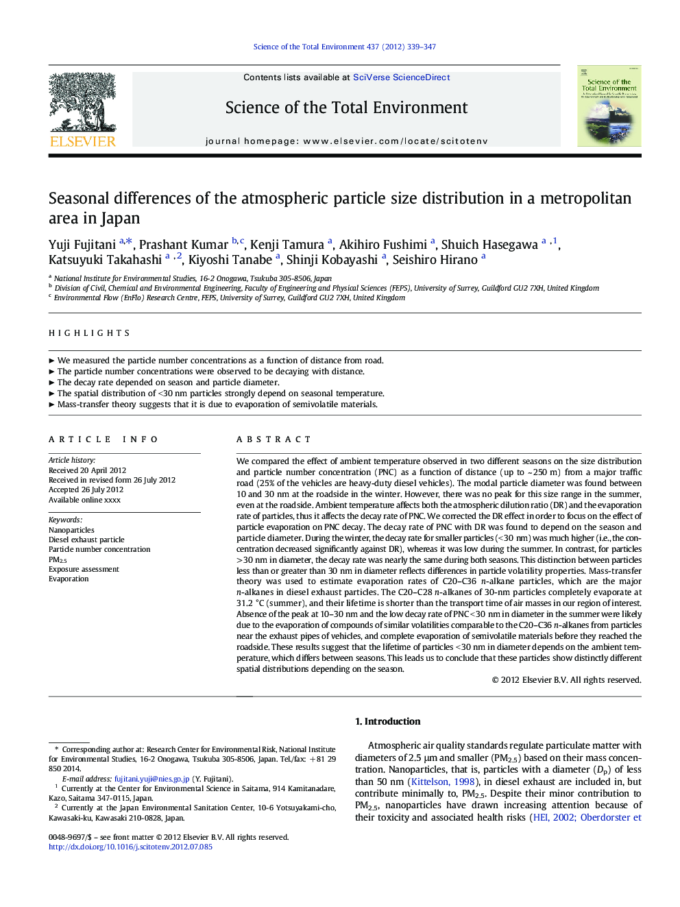 Seasonal differences of the atmospheric particle size distribution in a metropolitan area in Japan