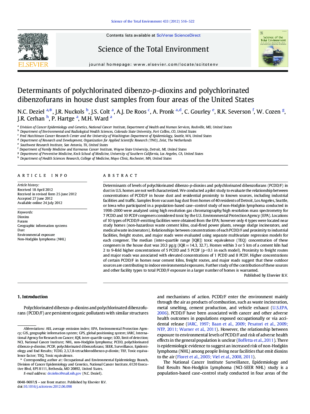 Determinants of polychlorinated dibenzo-p-dioxins and polychlorinated dibenzofurans in house dust samples from four areas of the United States