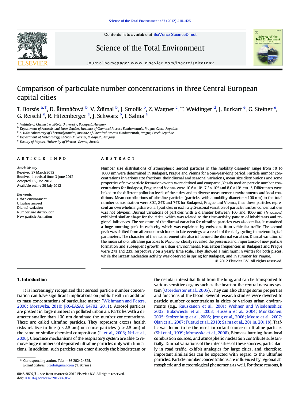 Comparison of particulate number concentrations in three Central European capital cities