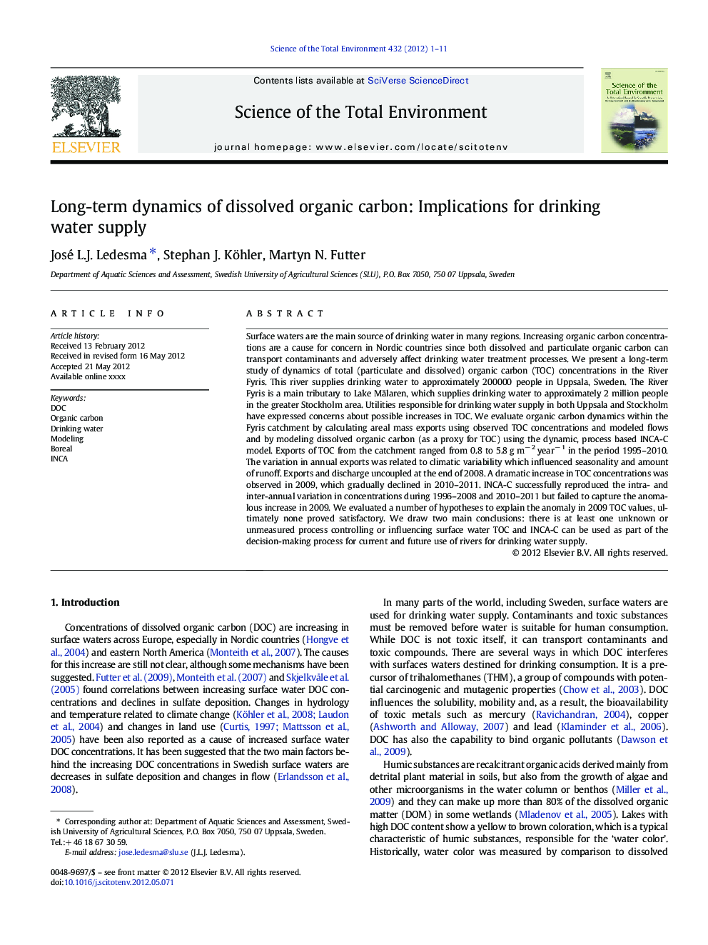 Long-term dynamics of dissolved organic carbon: Implications for drinking water supply