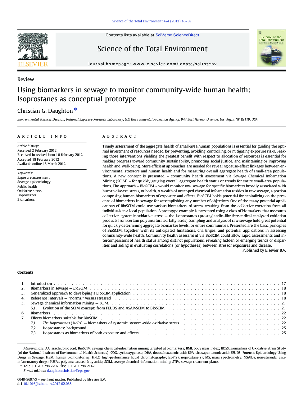 Using biomarkers in sewage to monitor community-wide human health: Isoprostanes as conceptual prototype