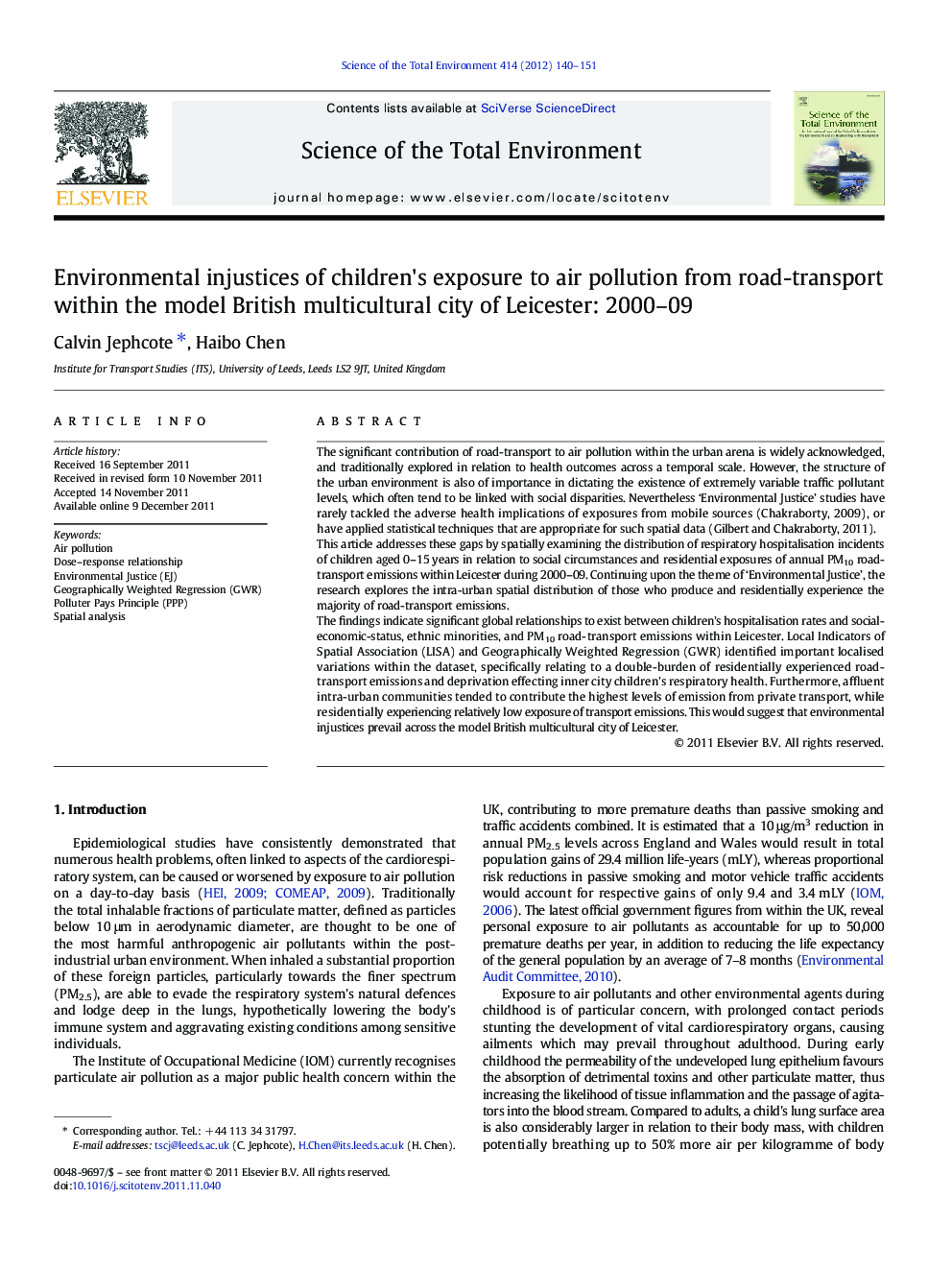 Environmental injustices of children's exposure to air pollution from road-transport within the model British multicultural city of Leicester: 2000-09