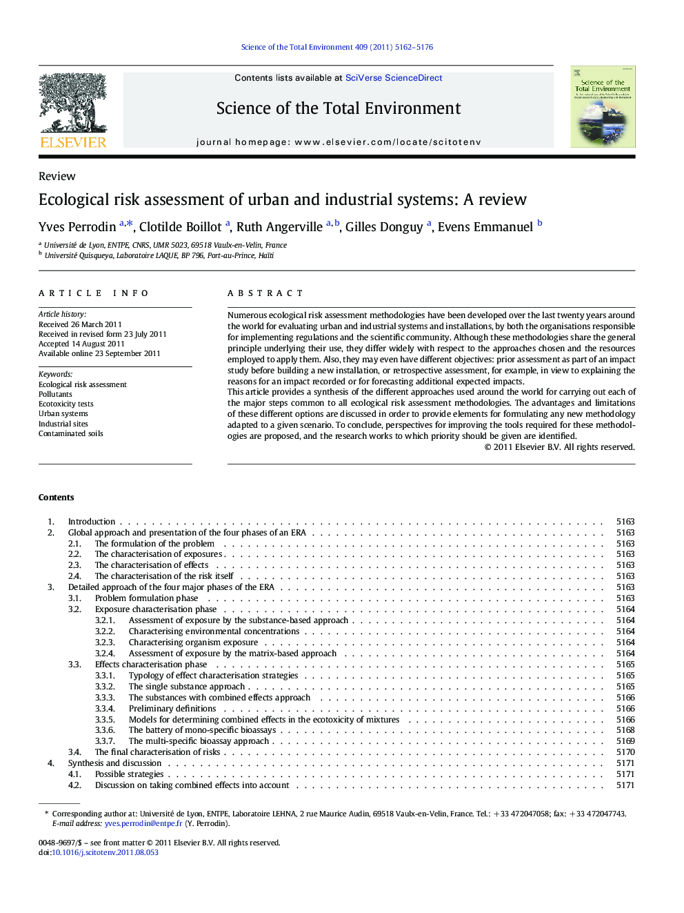 Ecological risk assessment of urban and industrial systems: A review