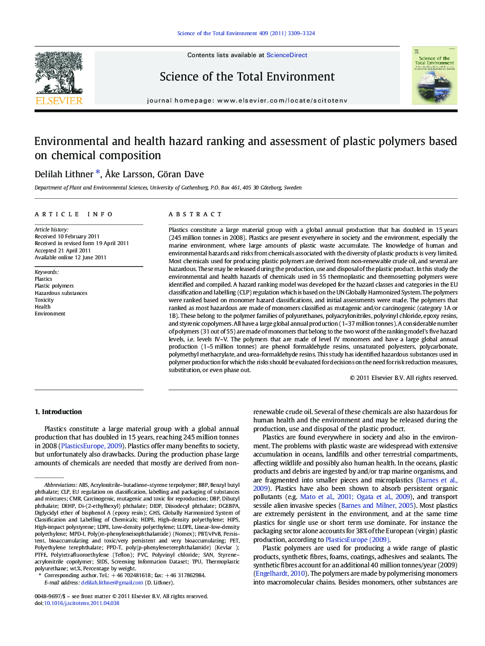 Environmental and health hazard ranking and assessment of plastic polymers based on chemical composition