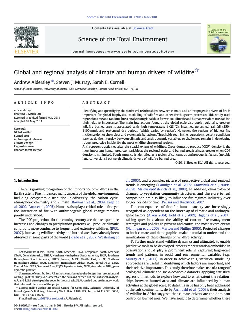 Global and regional analysis of climate and human drivers of wildfire