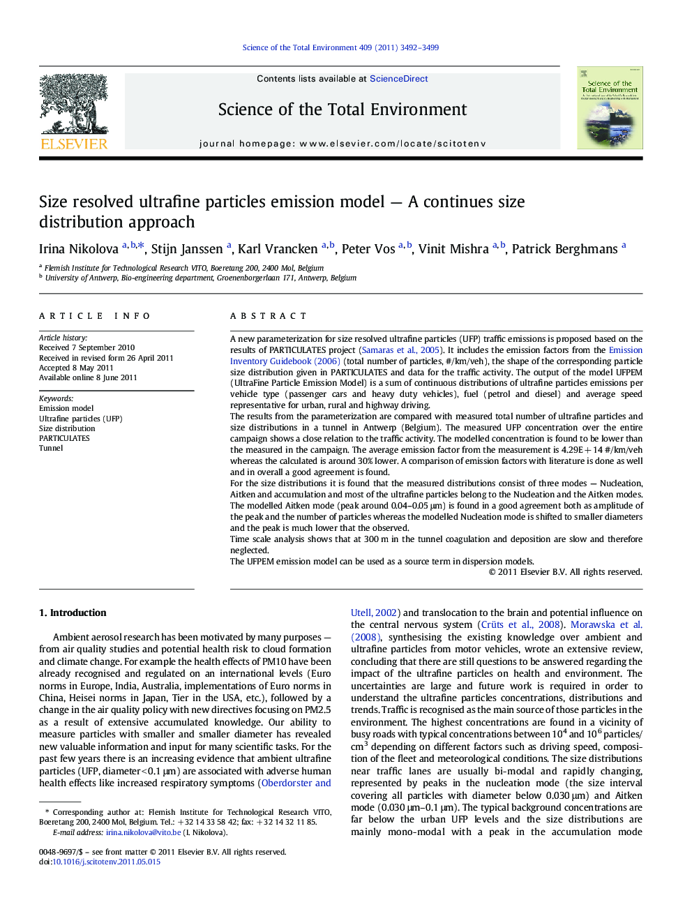 Size resolved ultrafine particles emission model - A continues size distribution approach