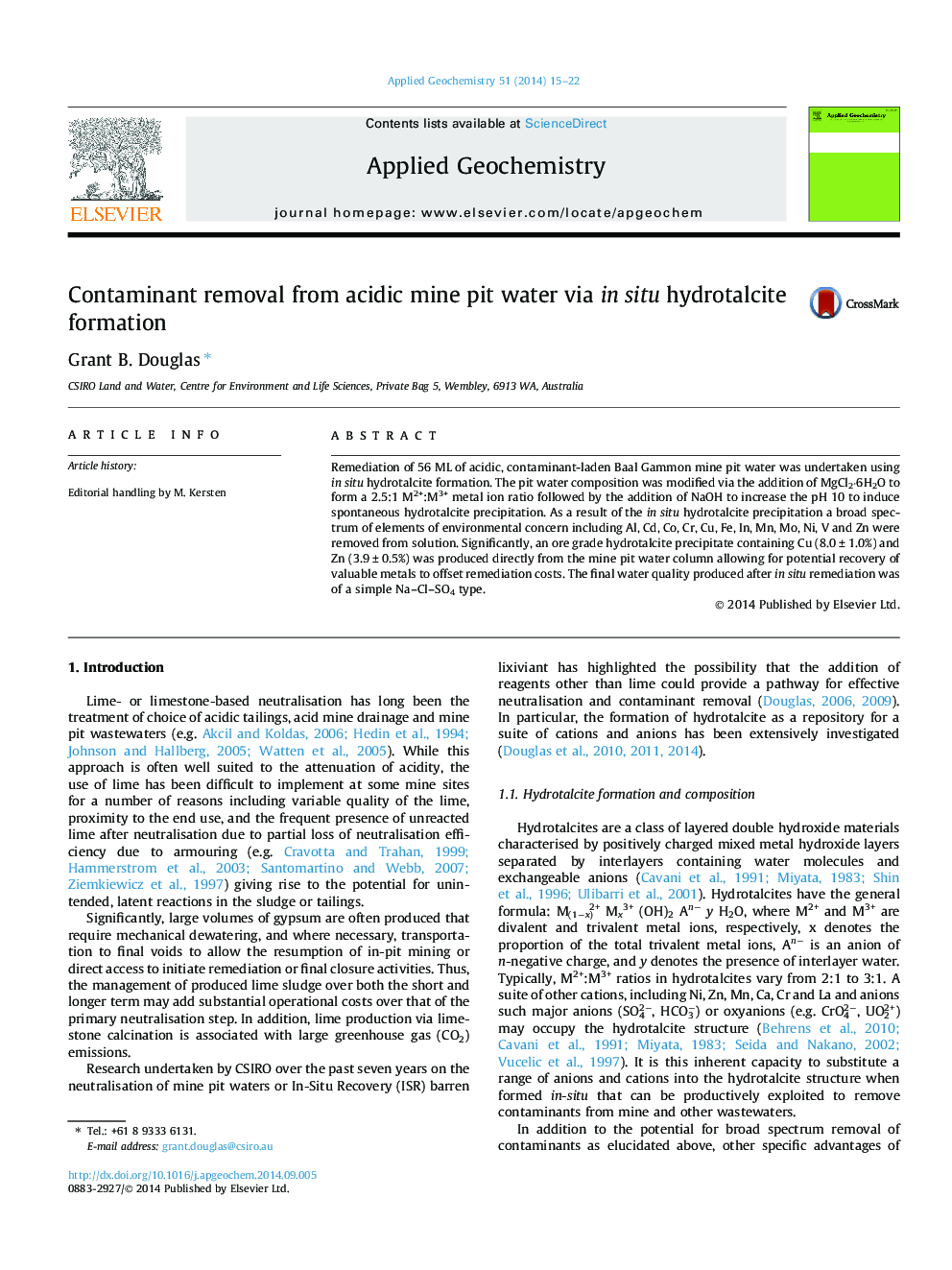 Contaminant removal from acidic mine pit water via in situ hydrotalcite formation